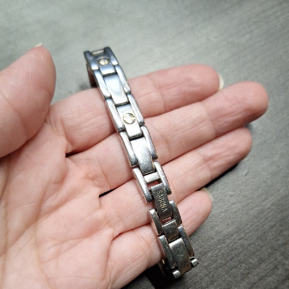 Sabona Stainless Steel Magnetic Link Bracelet Silver and Gold Medium